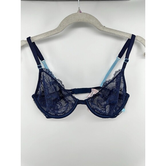 Victoria's Secret Blue Lace Unlined Demi Bra 32D - Picture 1 of 2